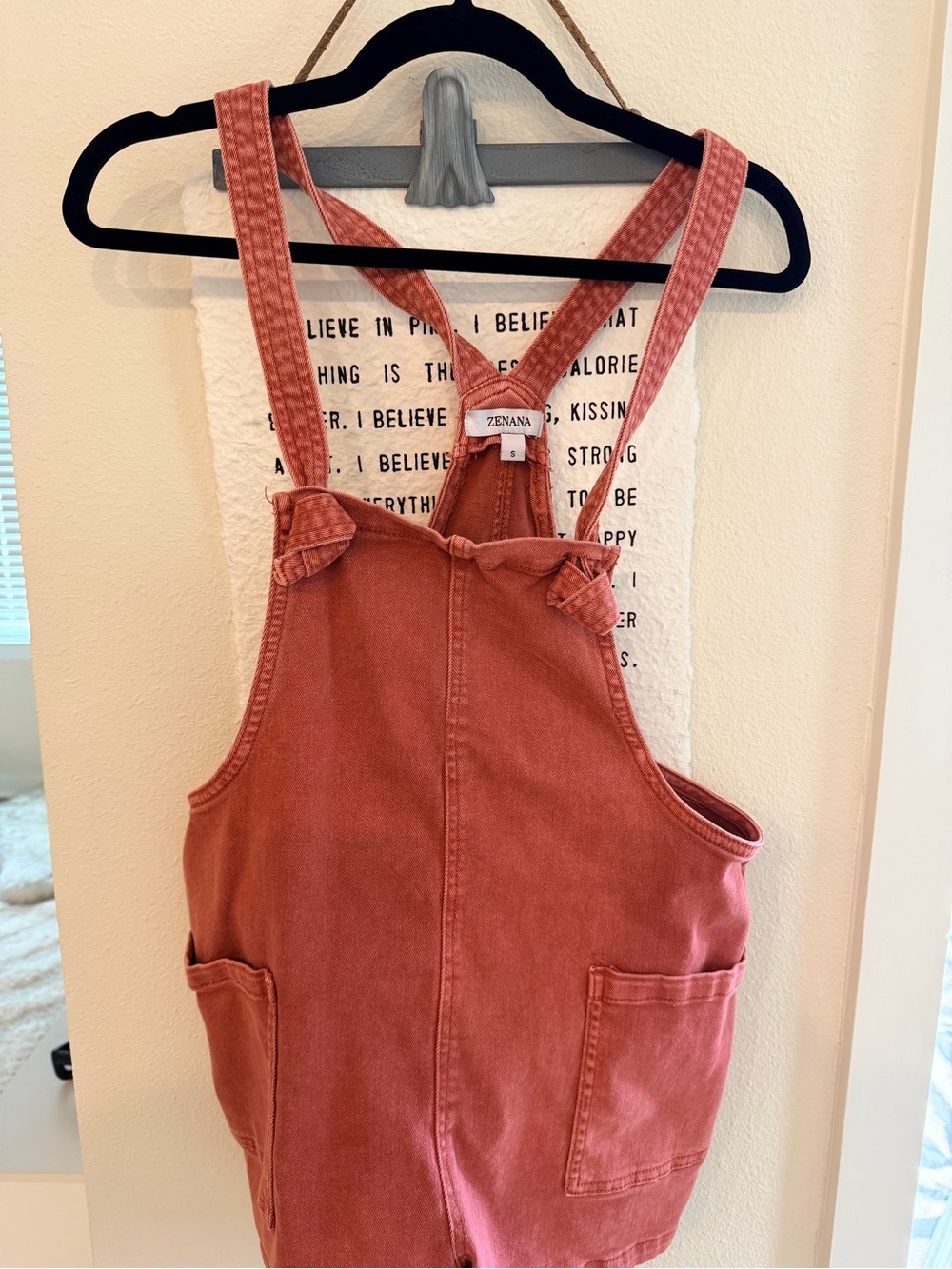 Zenana Outfitters Rust Red Denim Short Overalls Romper